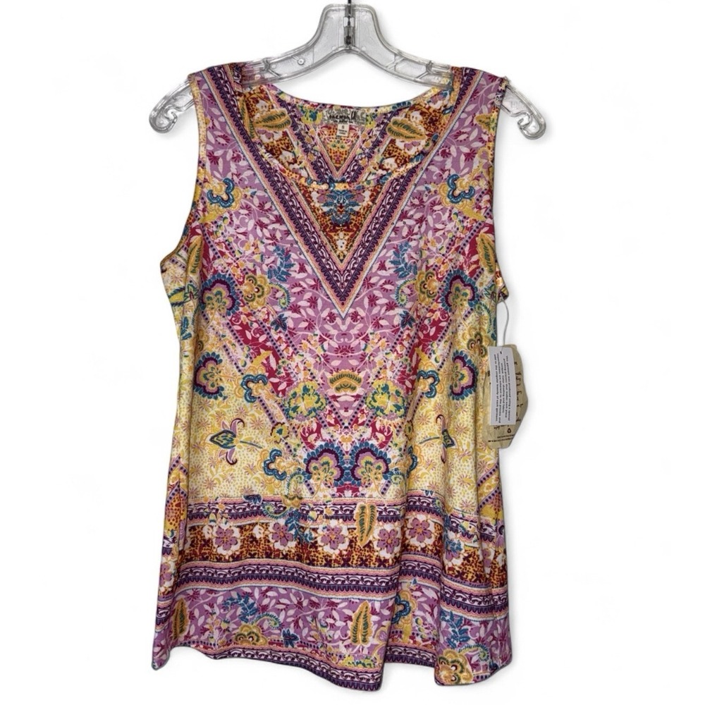 NWT One World Tank Live Let Live Top Small Rhinestone Paisley Y2K Boho Colorful